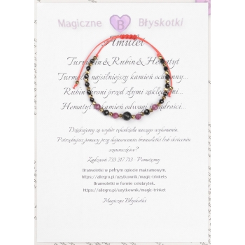 Bransoletka celebrytka czarny TURMALIN RUBIN HEMATYT ochrona i optymizm